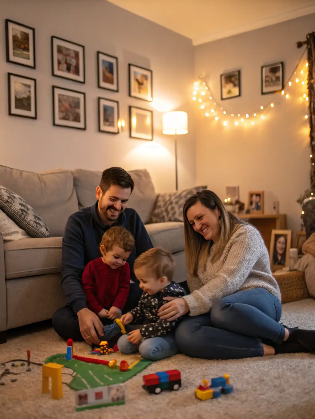 A heartwarming image depicting a family laughing together in their living room, symbolizing the security and peace of mind that life insurance provides.