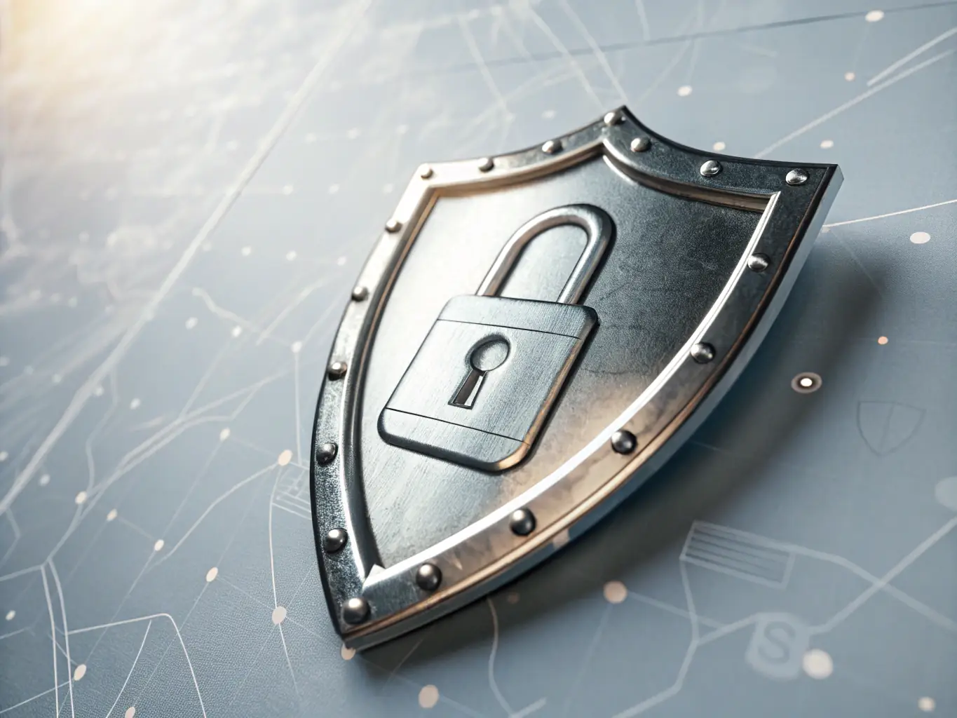 An image of a strong shield with the company logo on it, placed on top of financial documents, symbolizing secure coverage and protection.
